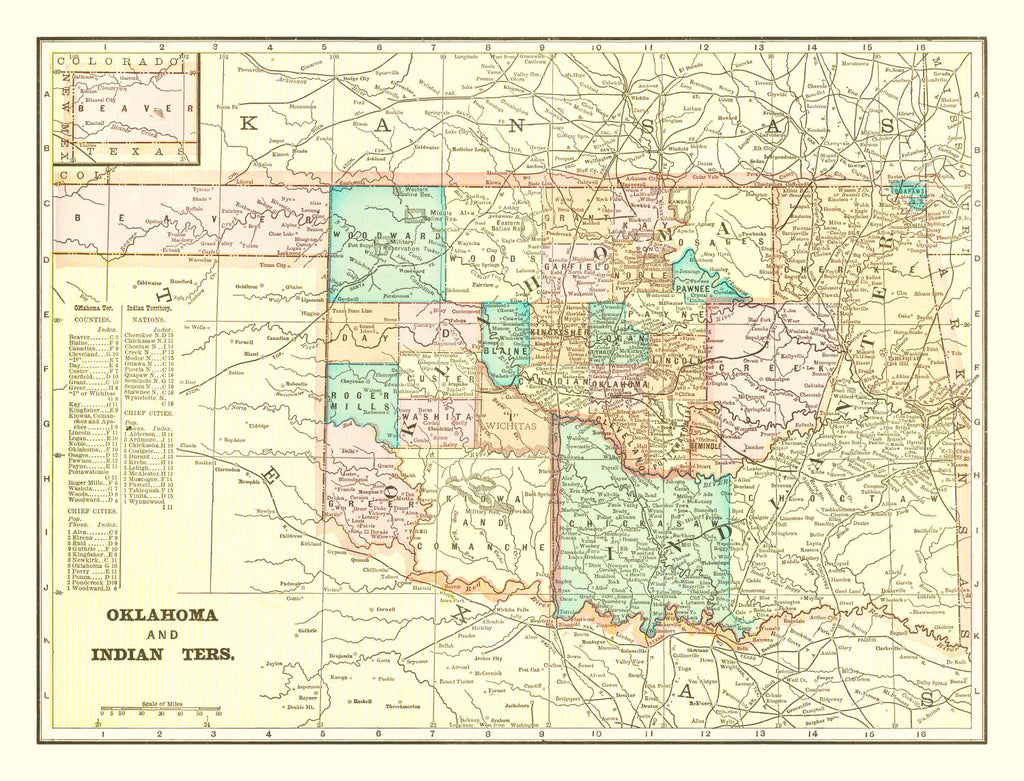 Vintage Map of Oklahoma 1899