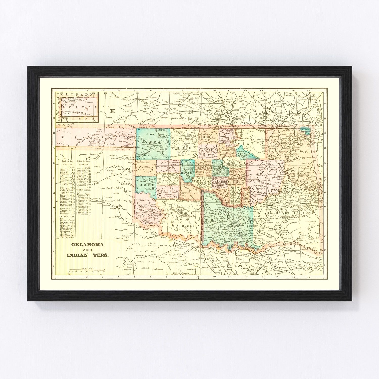 Vintage Map of Oklahoma 1899