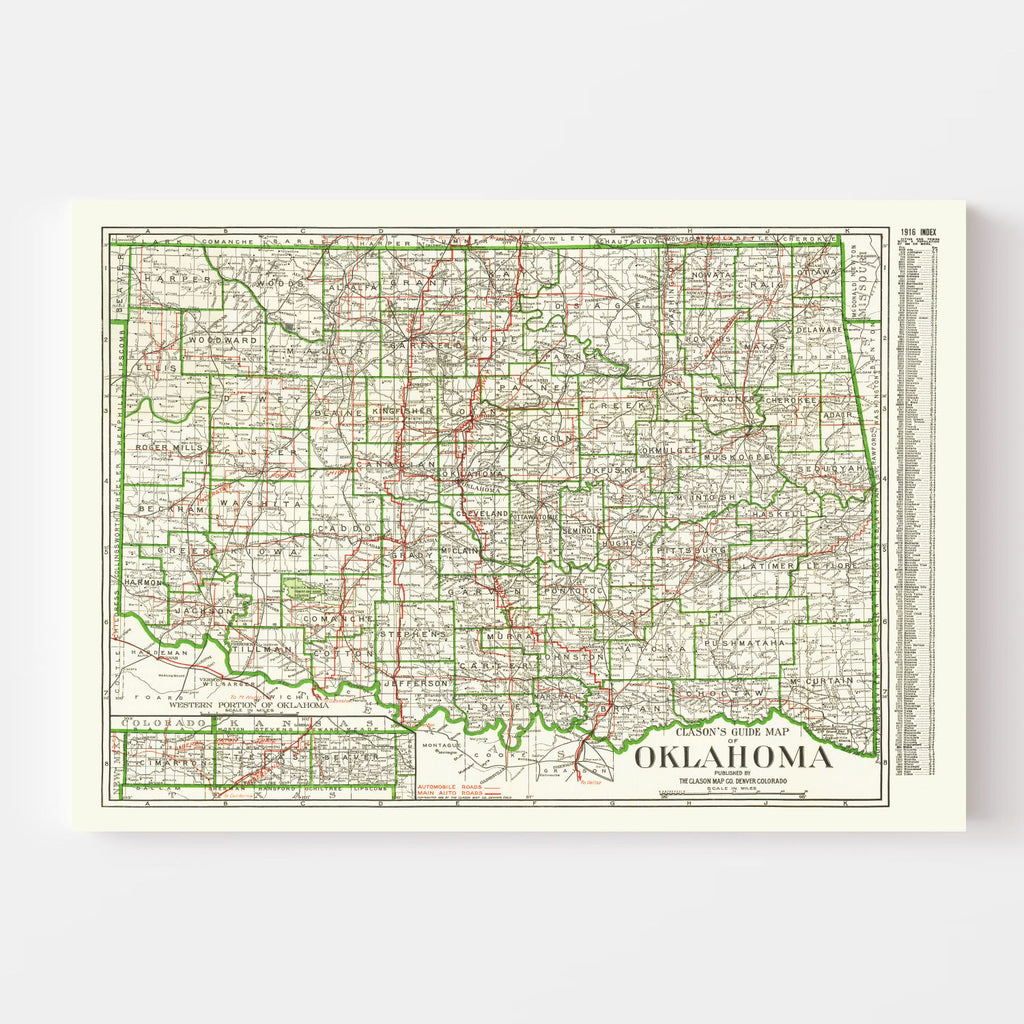 Vintage Map of Oklahoma 1915