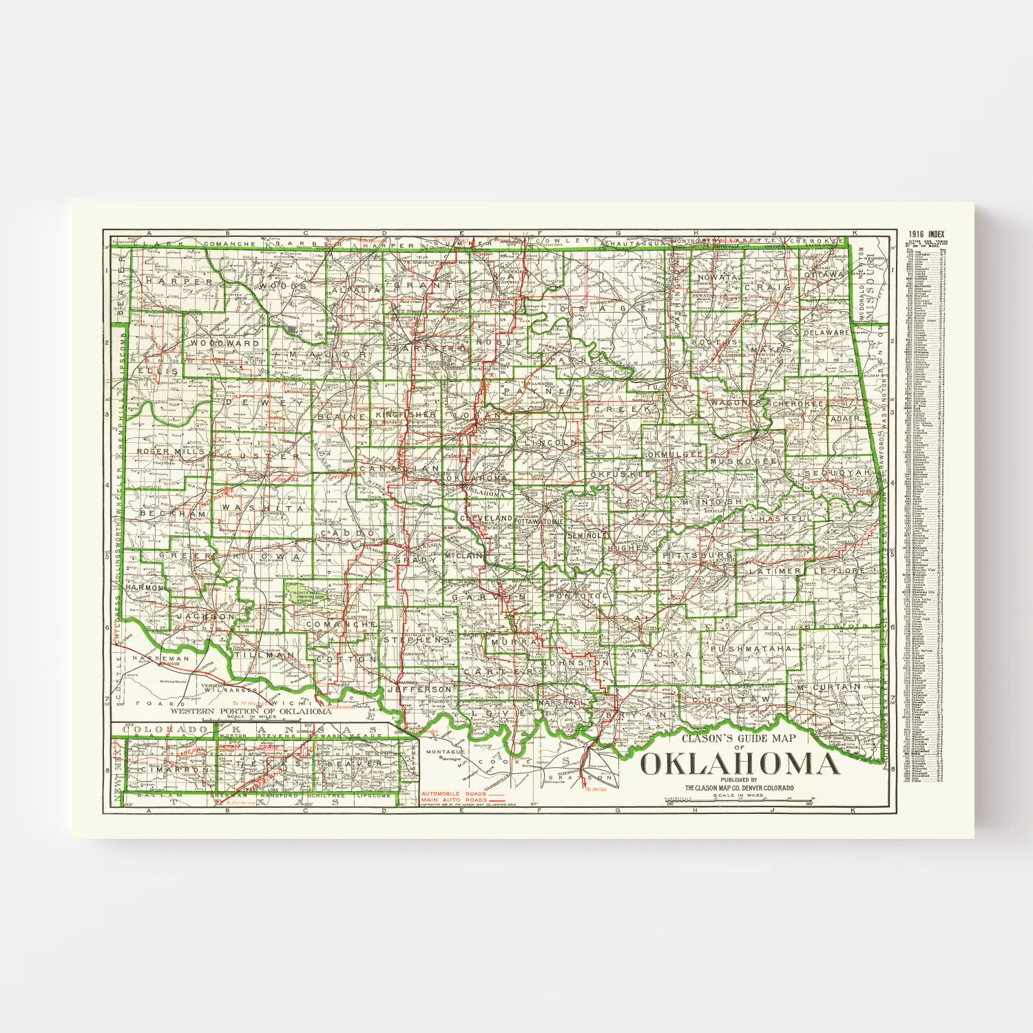Vintage Map of Oklahoma 1915