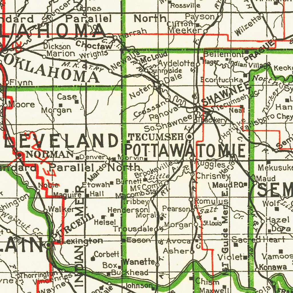 Vintage Map of Oklahoma 1915