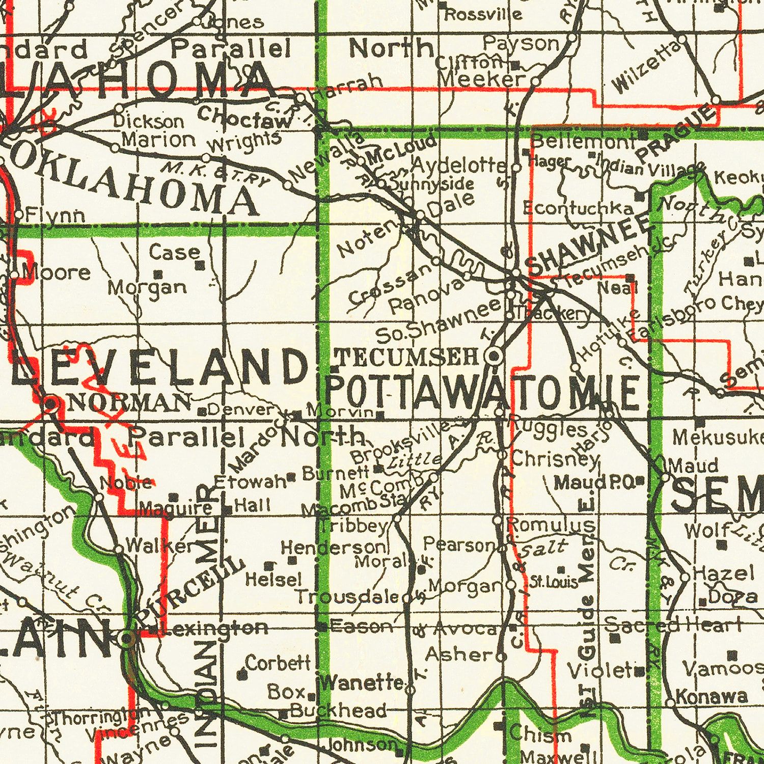 Vintage Map of Oklahoma 1915
