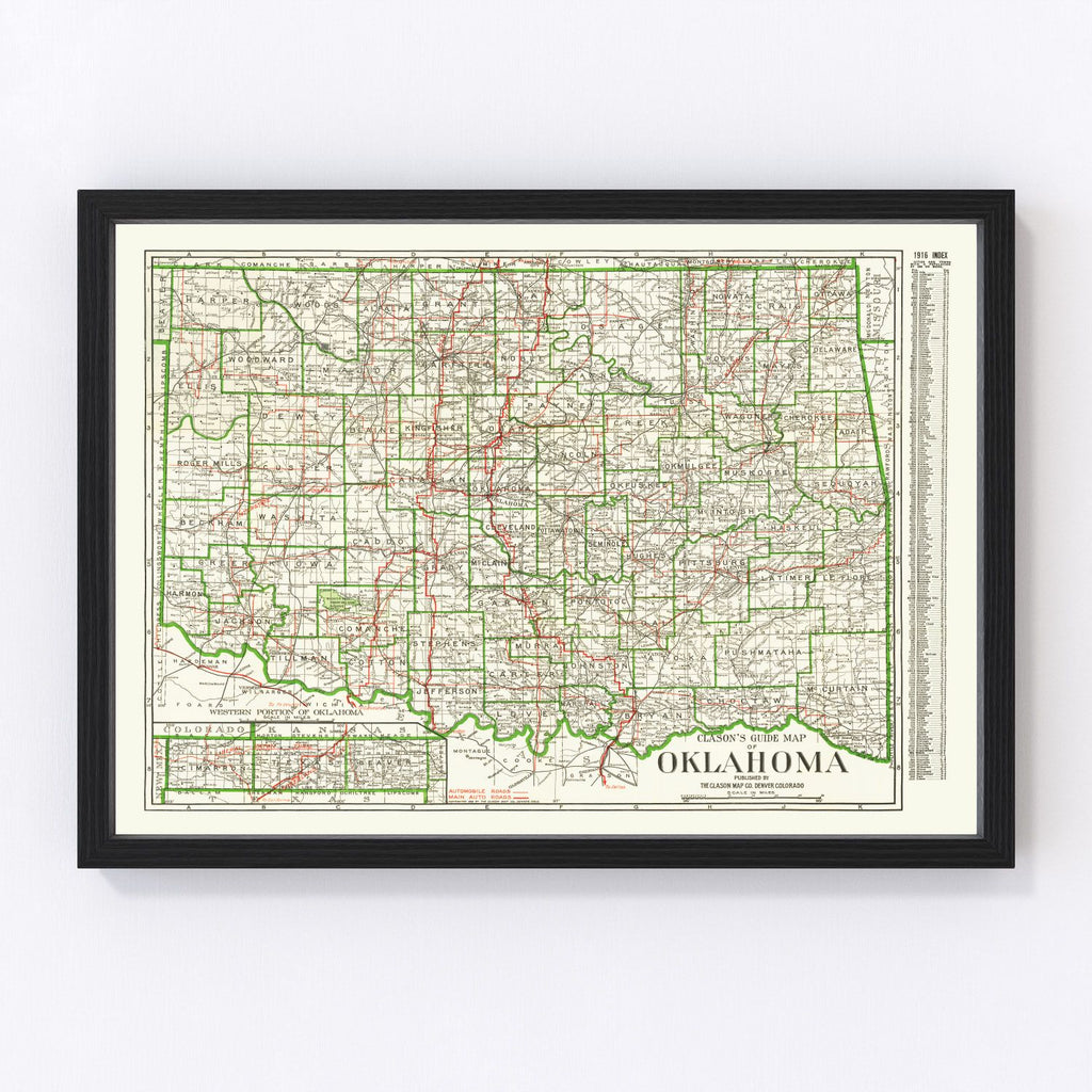 Vintage Map of Oklahoma 1915