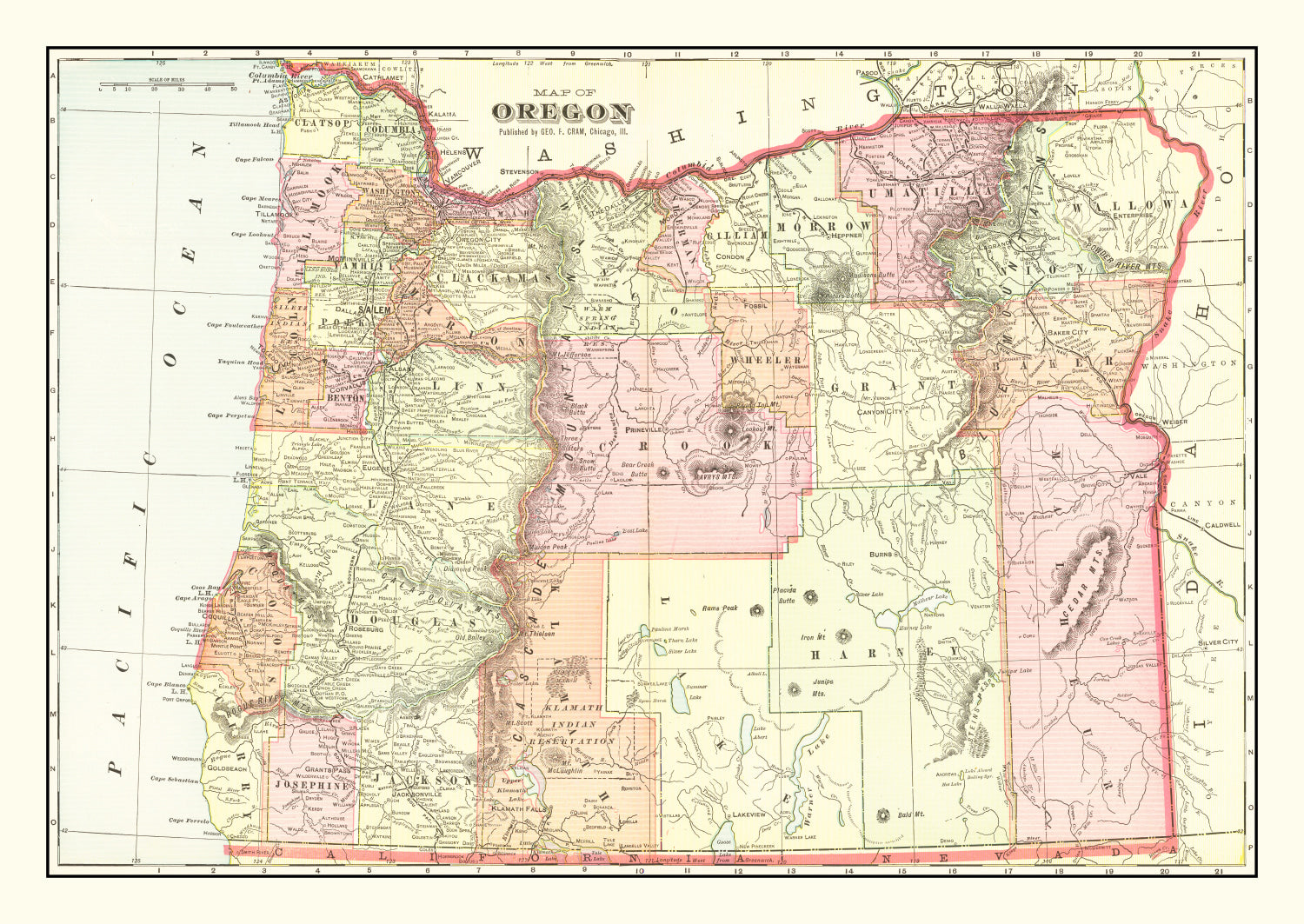 Vintage Map of Oregon 1909