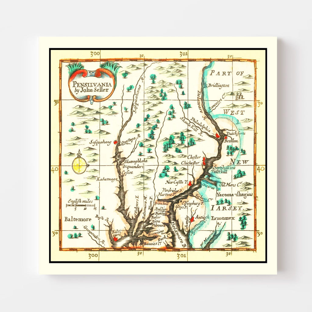 Vintage Map of Pennsylvania 1690