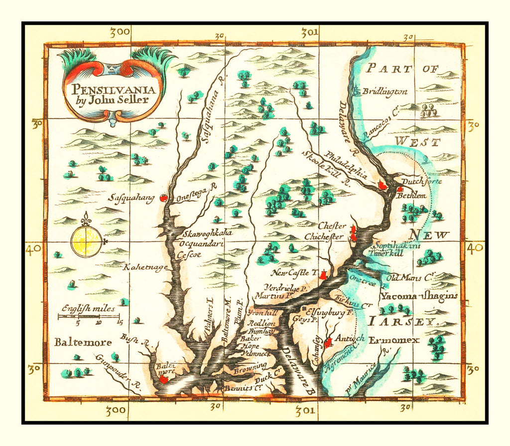 Vintage Map of Pennsylvania 1690