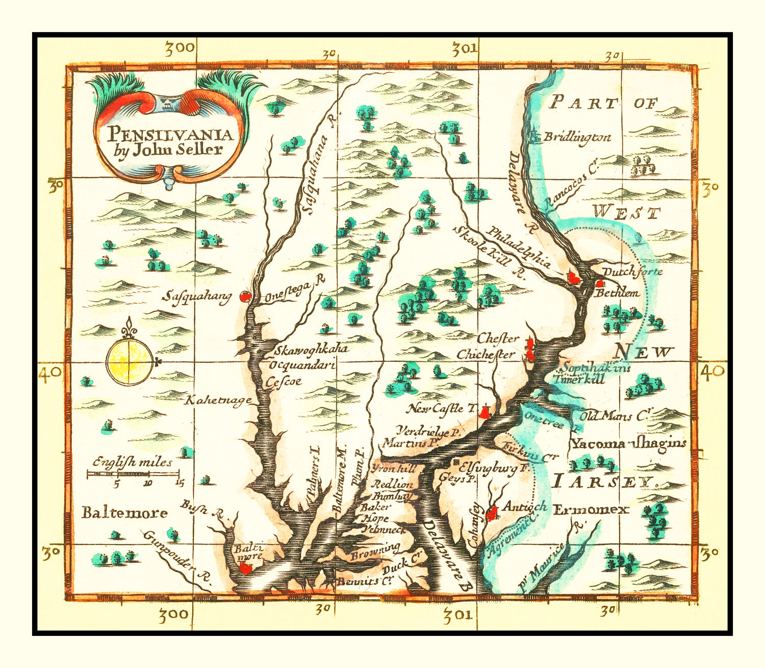 Vintage Map of Pennsylvania 1690