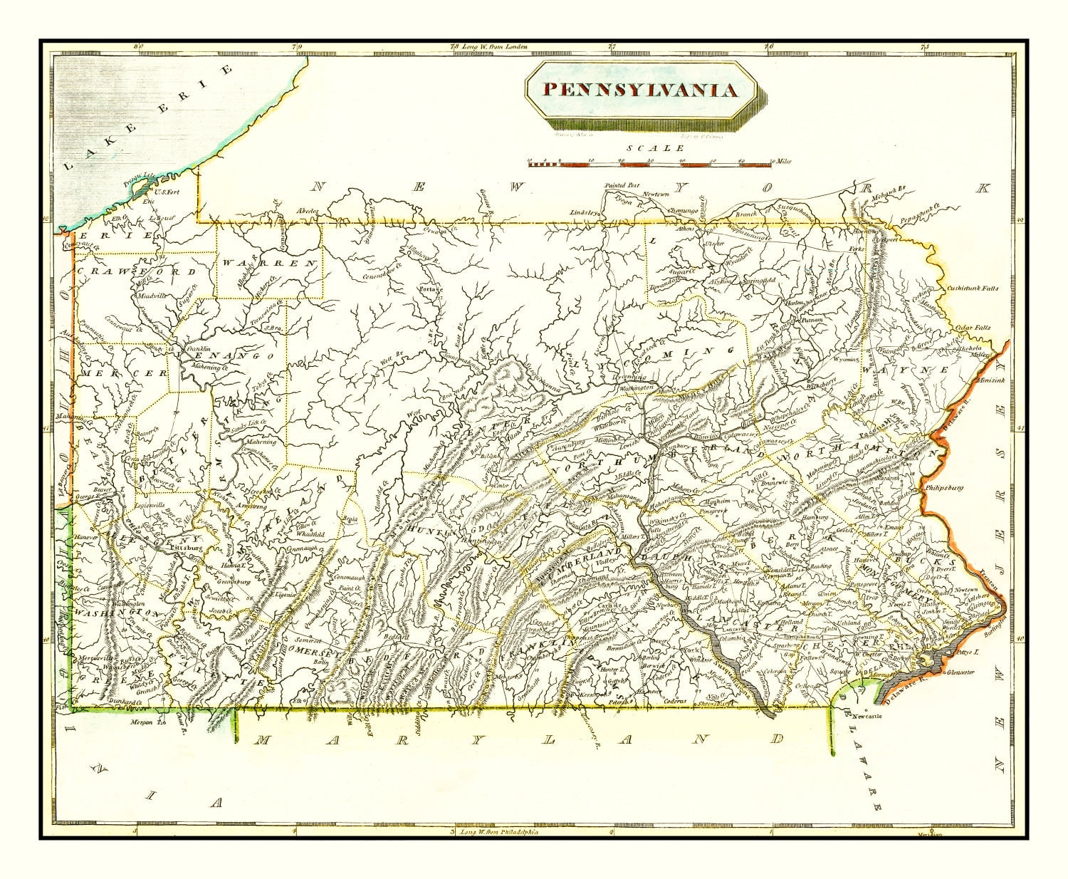 Vintage Map of Pennsylvania 1804