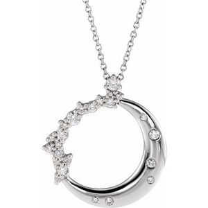 Sterling Silver 1/4 CTW Natural Diamond Crescent Moon 16-18" Necklace