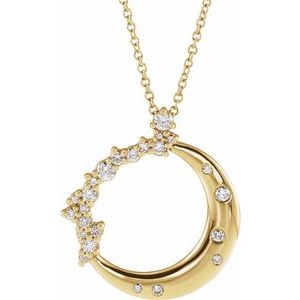 14K Yellow Gold 1/4 CTW Natural Diamond Crescent Moon 16-18" Necklace