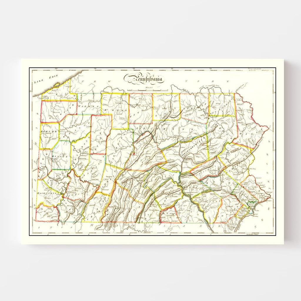 Vintage Map of Pennsylvania 1814