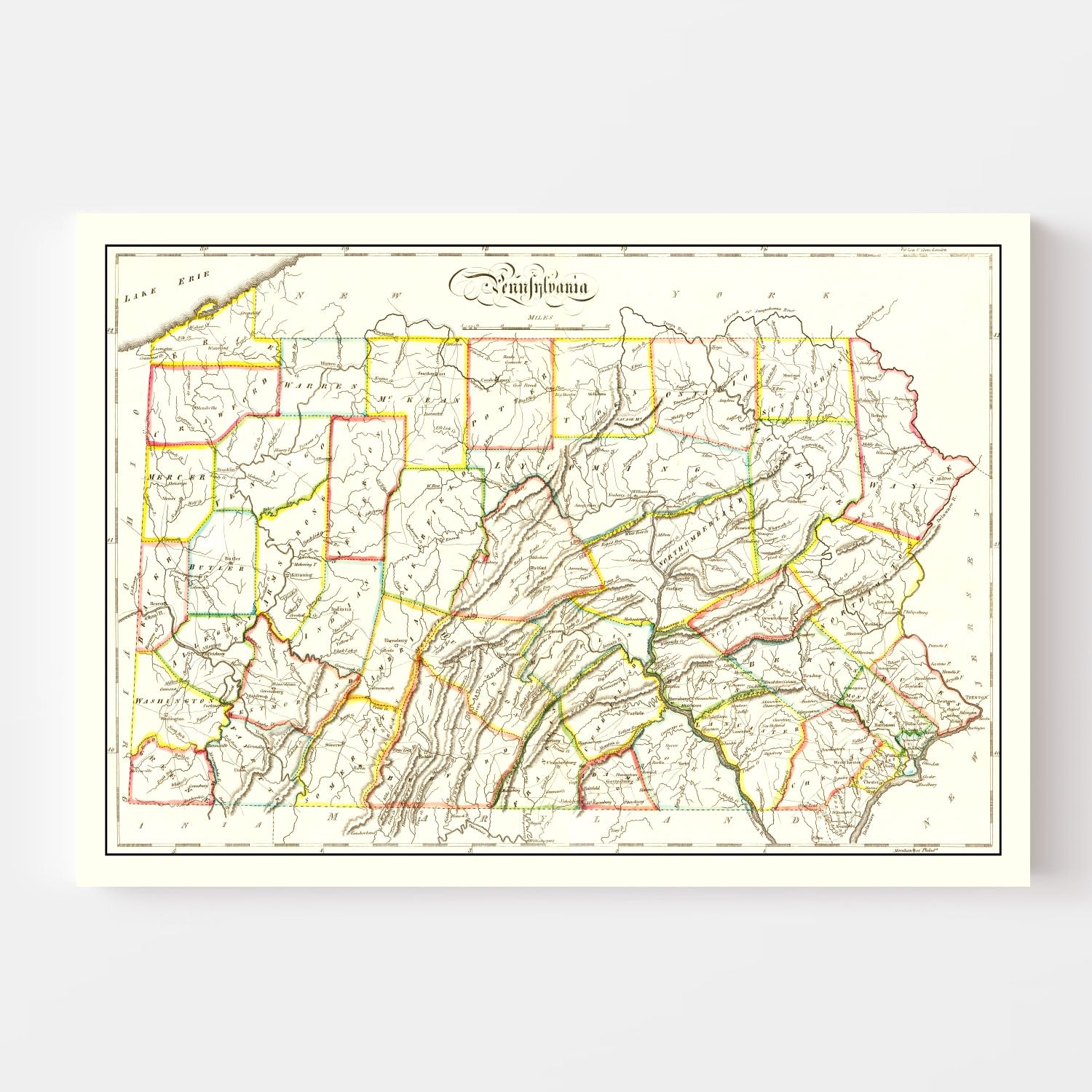 Vintage Map of Pennsylvania 1814