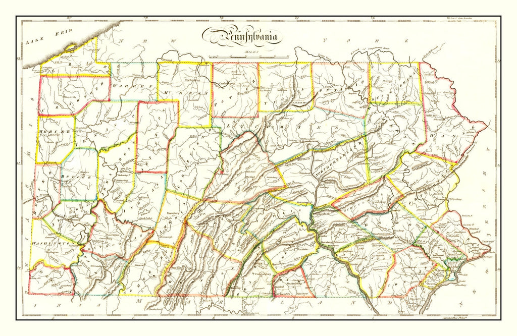 Vintage Map of Pennsylvania 1814
