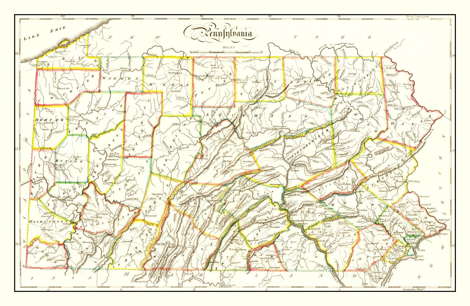 Vintage Map of Pennsylvania 1814