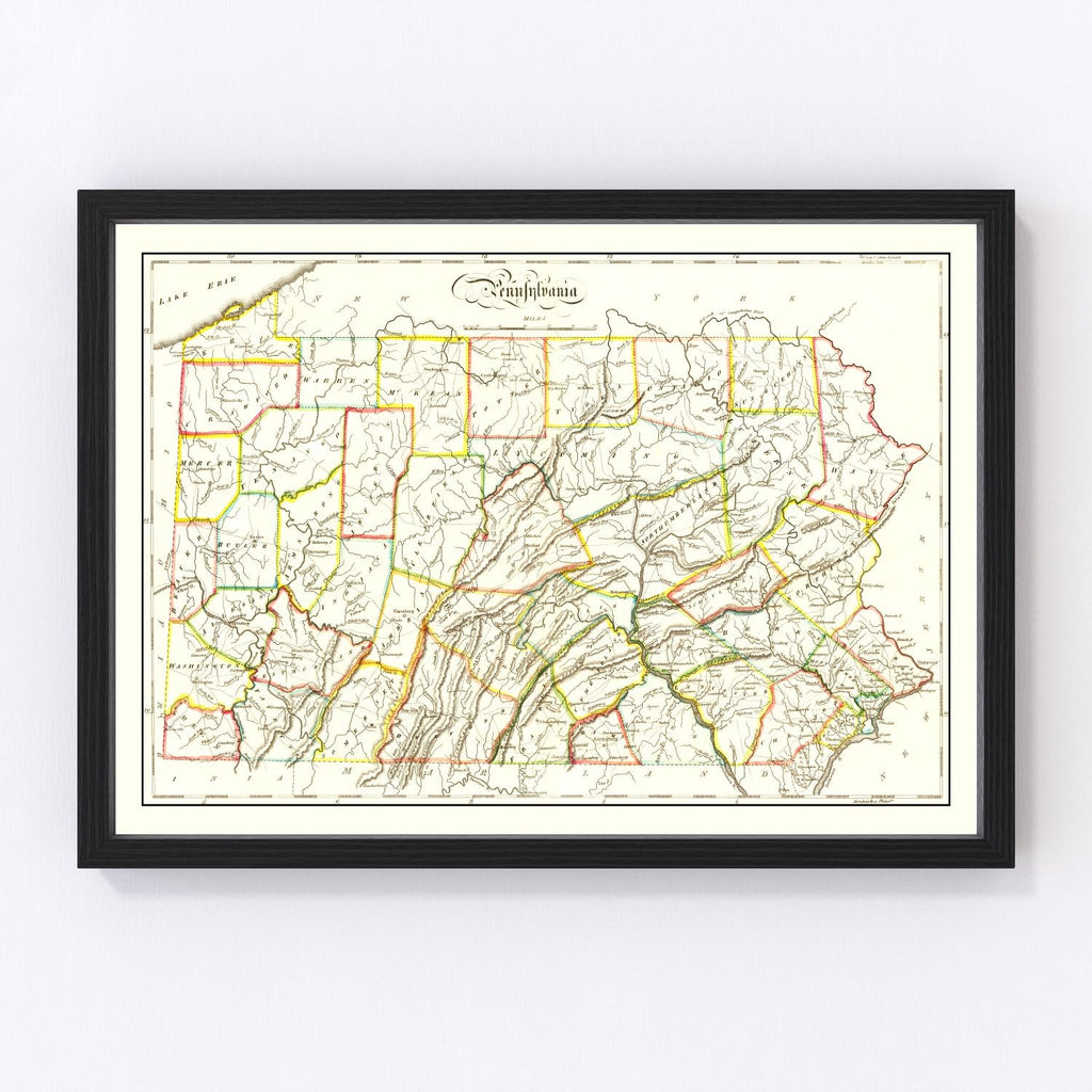 Vintage Map of Pennsylvania 1814