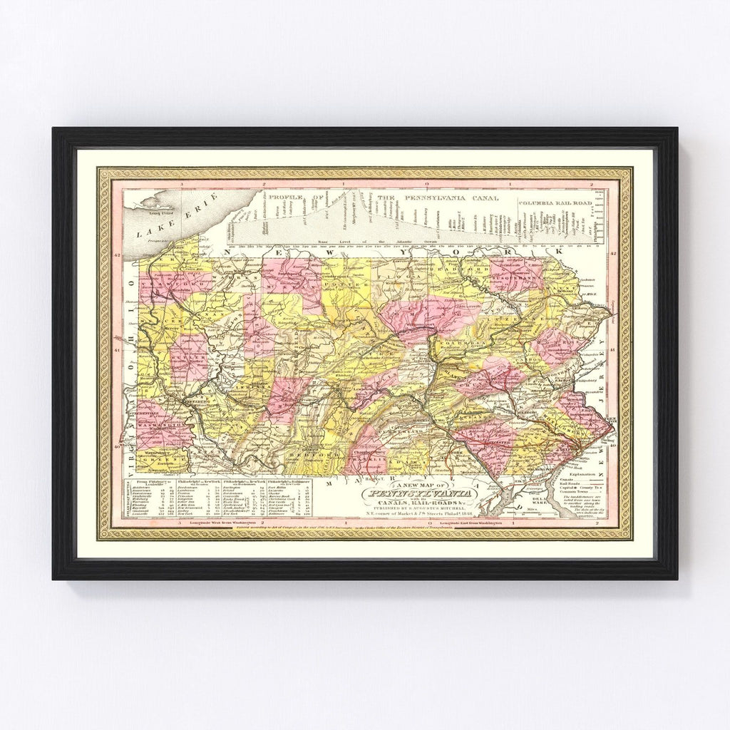 Vintage Map of Pennsylvania 1836