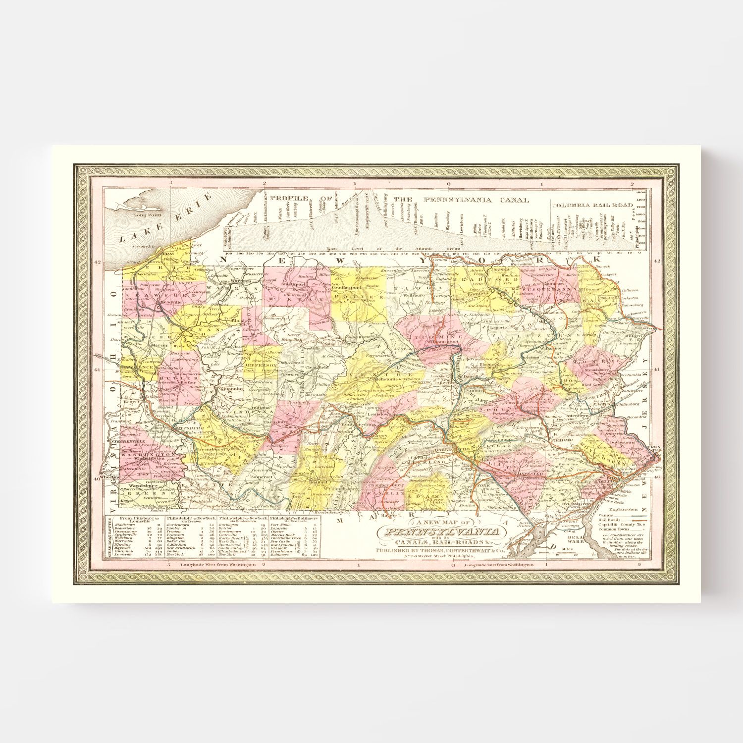 Vintage Map of Pennsylvania 1850