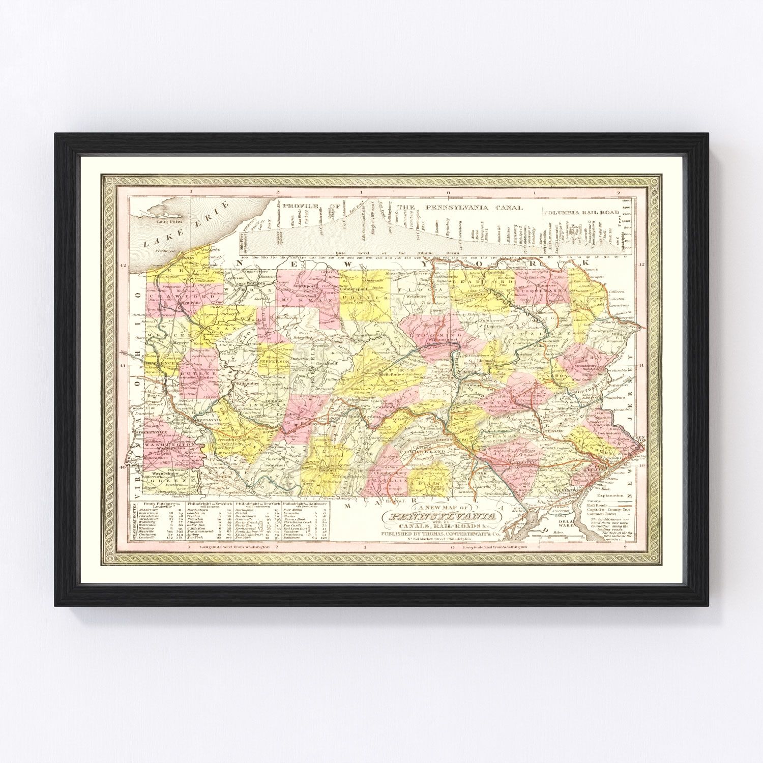 Vintage Map of Pennsylvania 1850