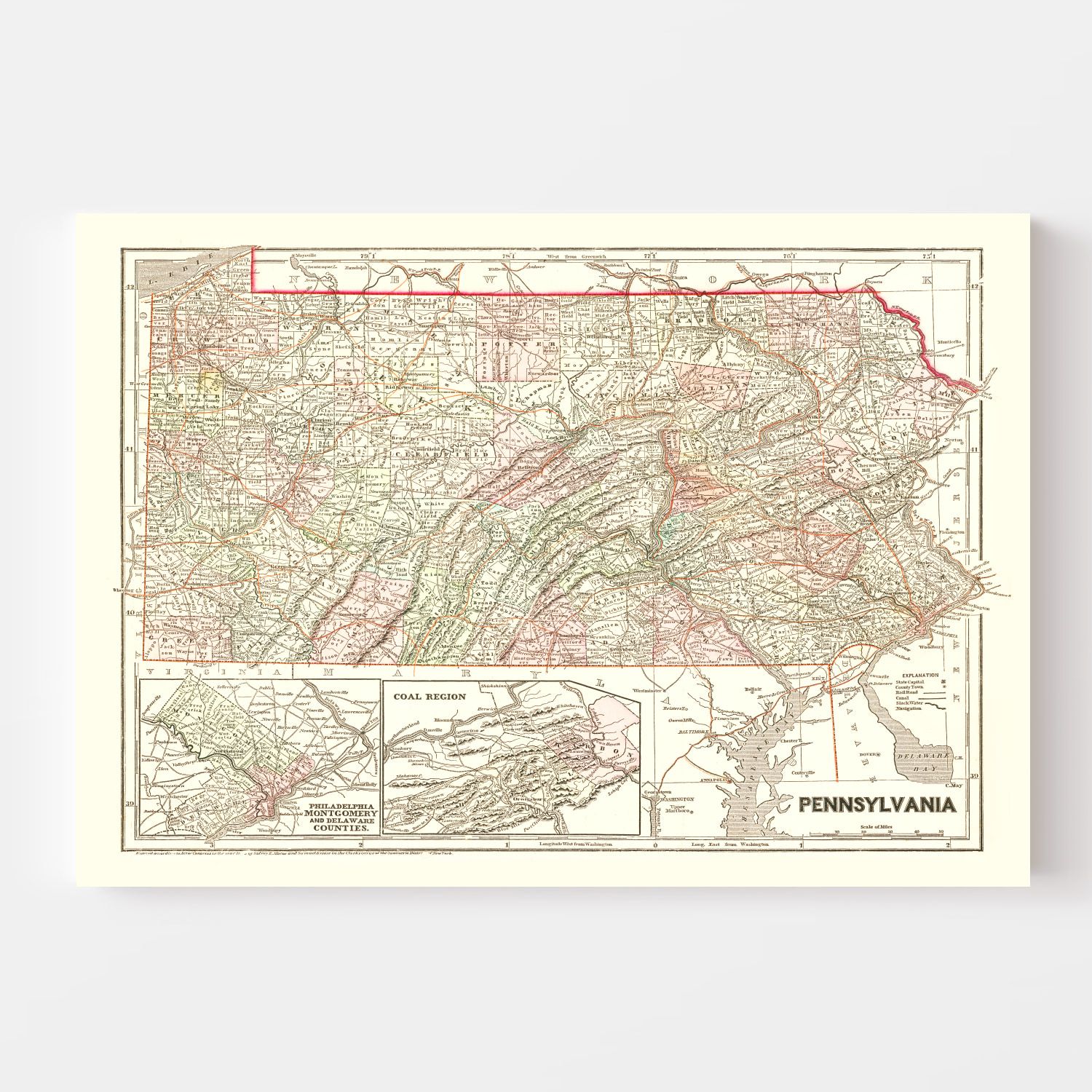Vintage Map of Pennsylvania 1856