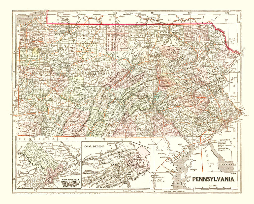 Vintage Map of Pennsylvania 1856