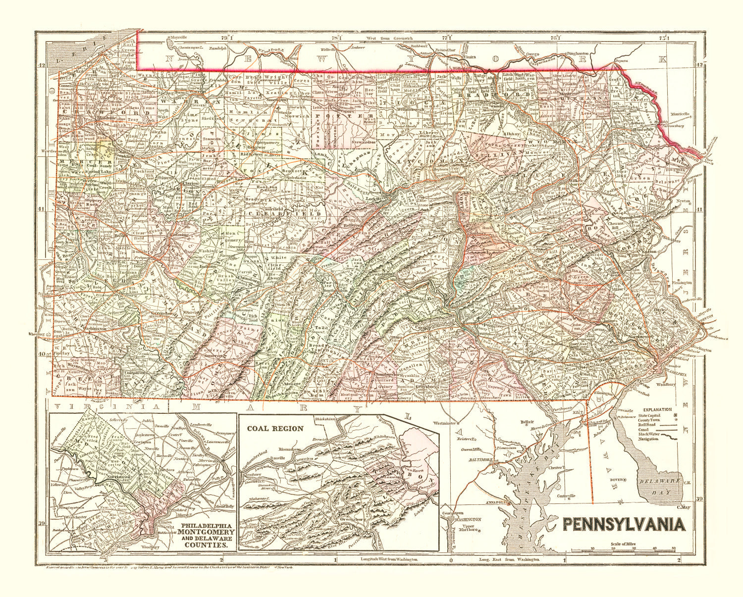 Vintage Map of Pennsylvania 1856