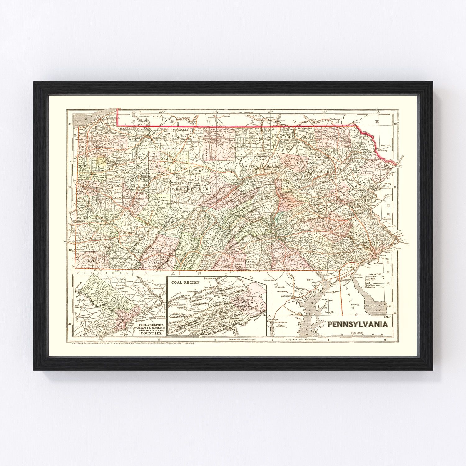 Vintage Map of Pennsylvania 1856