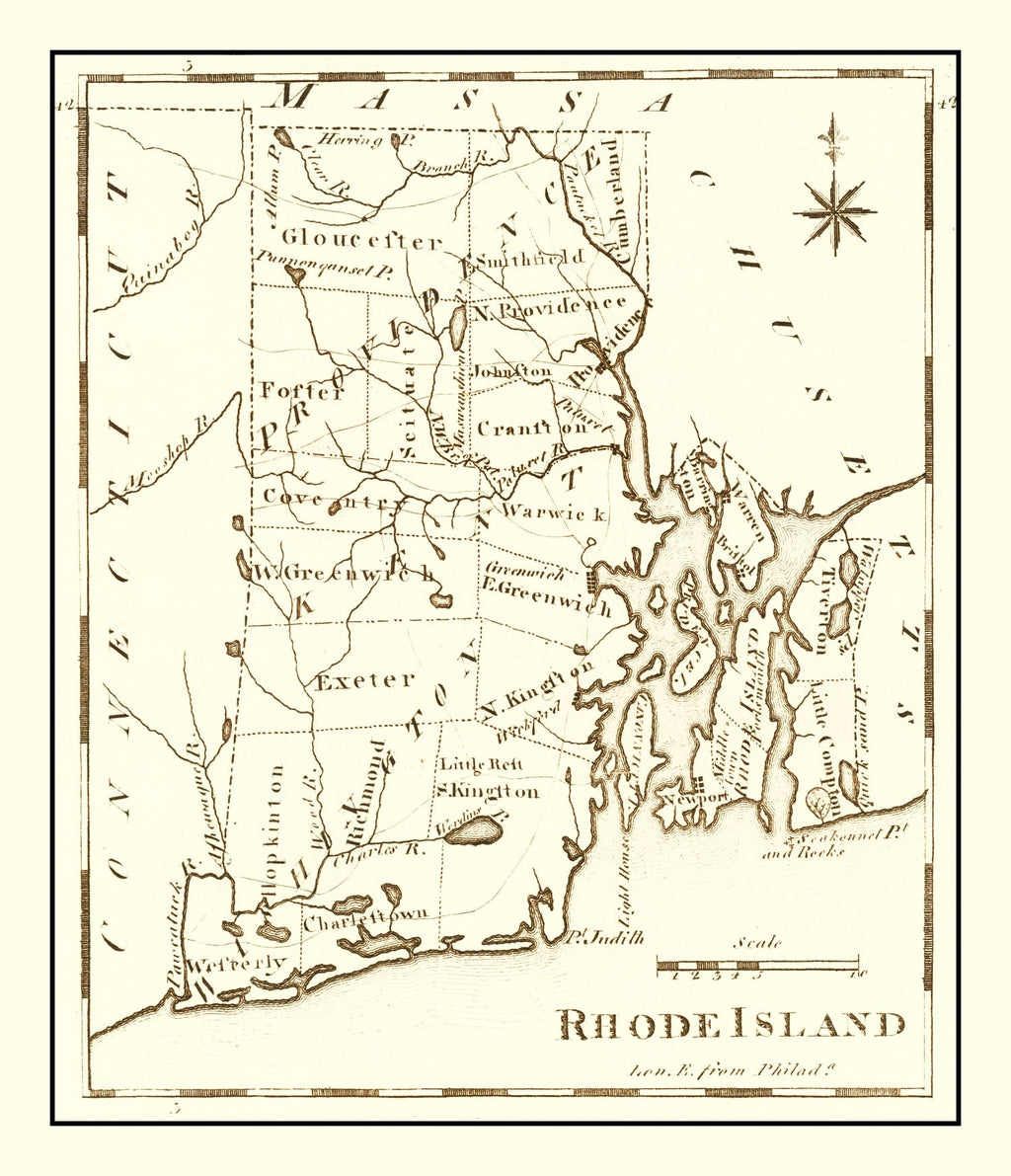 Vintage Map of Rhode Island 1795