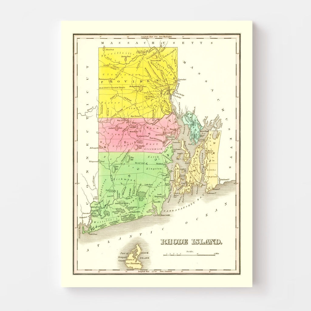 Vintage Map of Rhode Island 1838