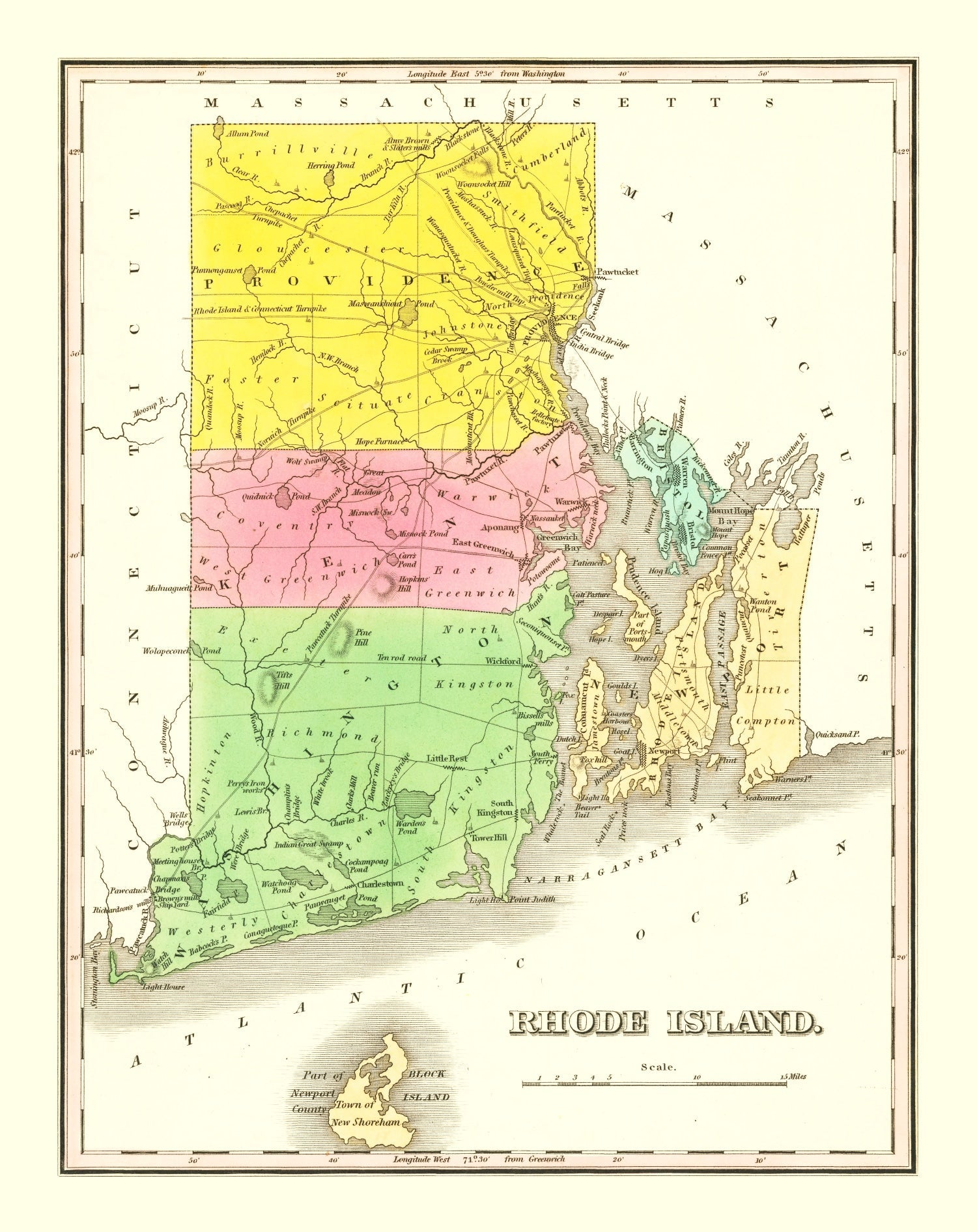 Vintage Map of Rhode Island 1838