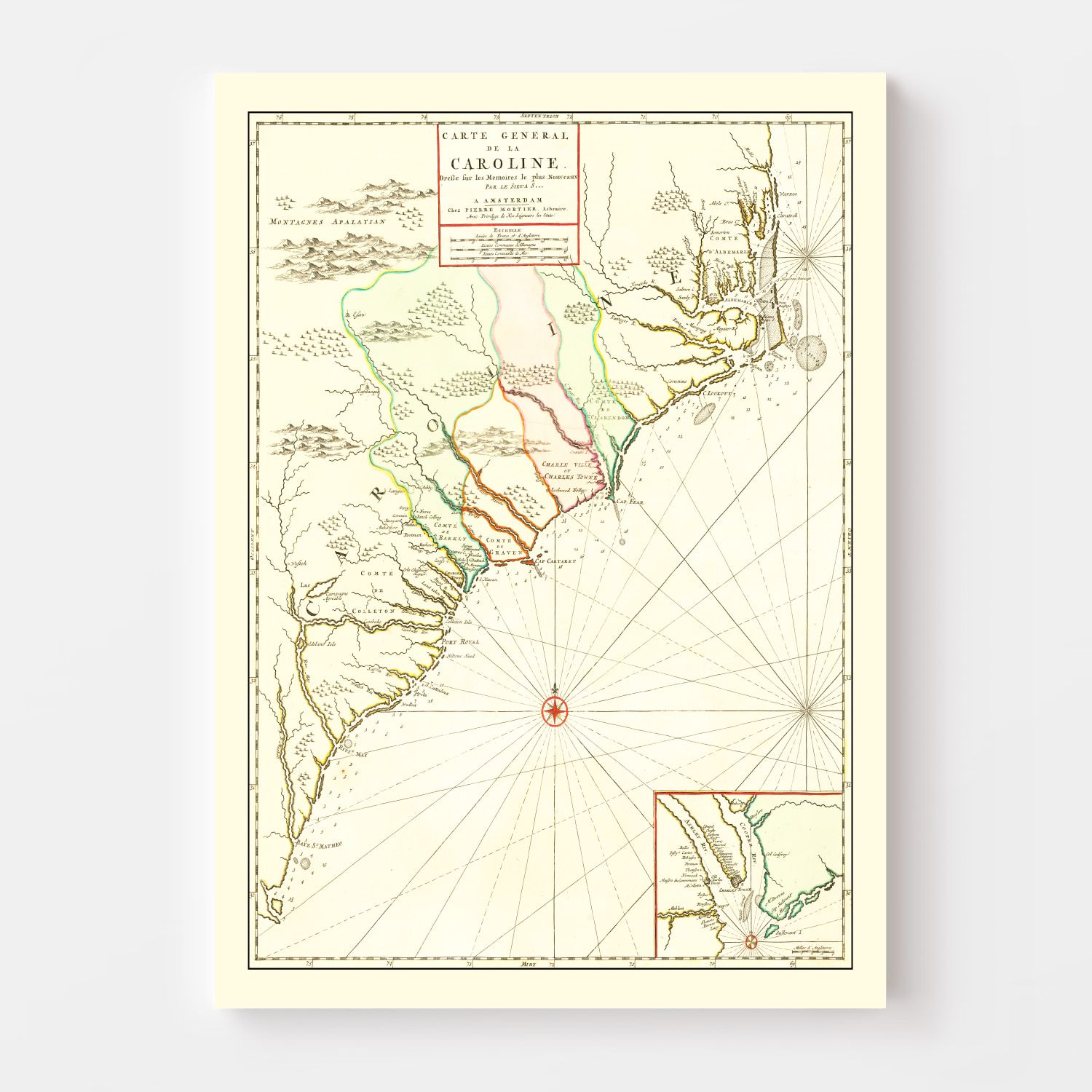 Vintage Map of South Carolina 1696