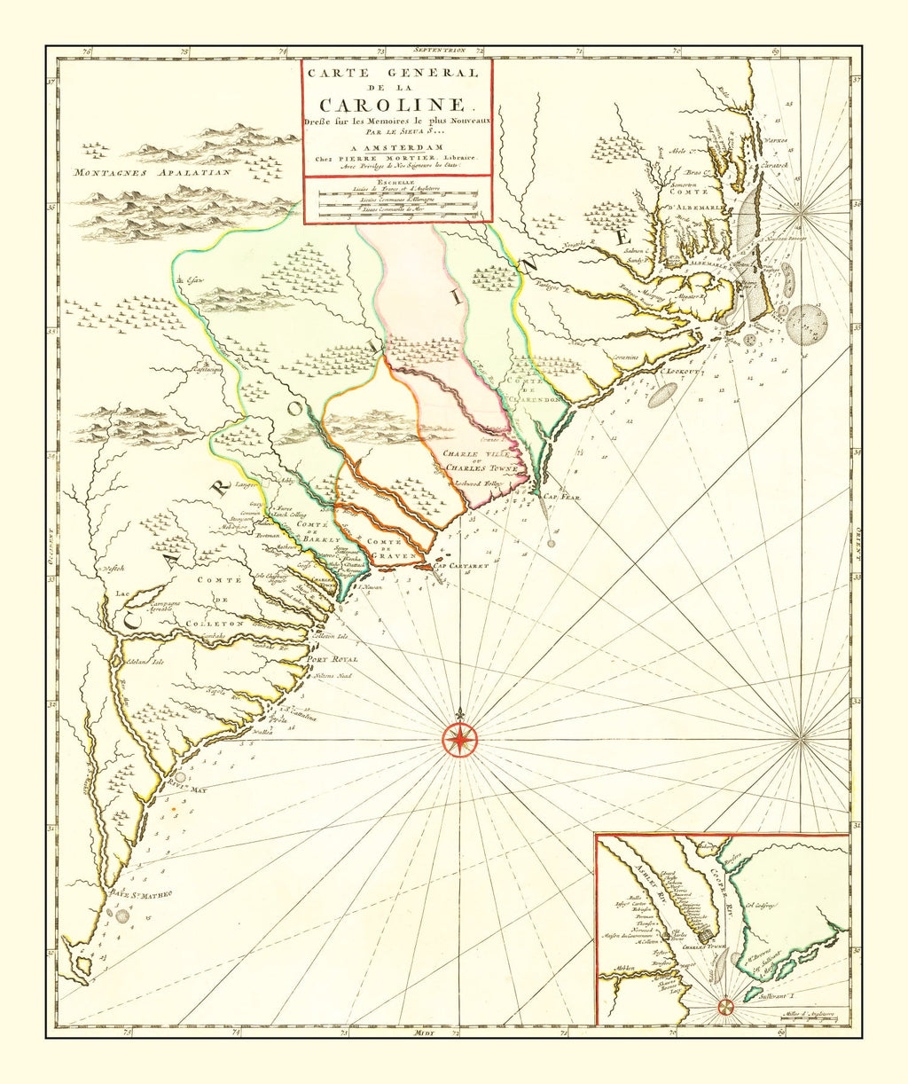 Vintage Map of South Carolina 1696