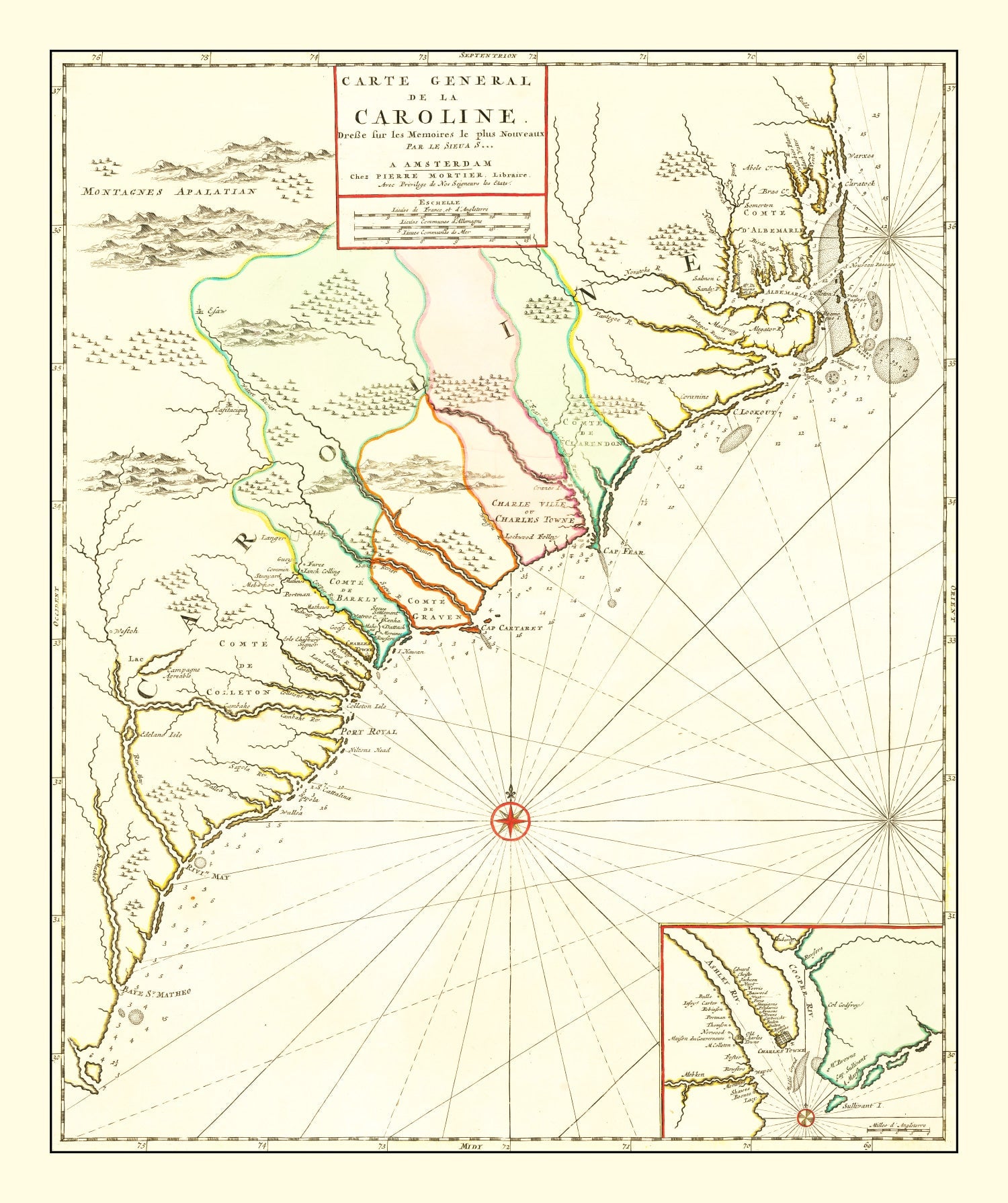 Vintage Map of South Carolina 1696