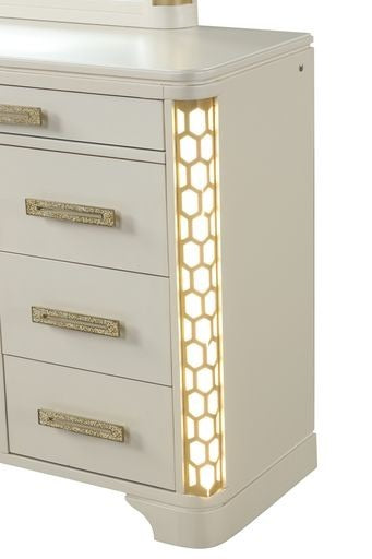 JASMINE Queen 5 Pc Unique LED Bedroom Set made with Wood in Beige (CA INVENTORY)