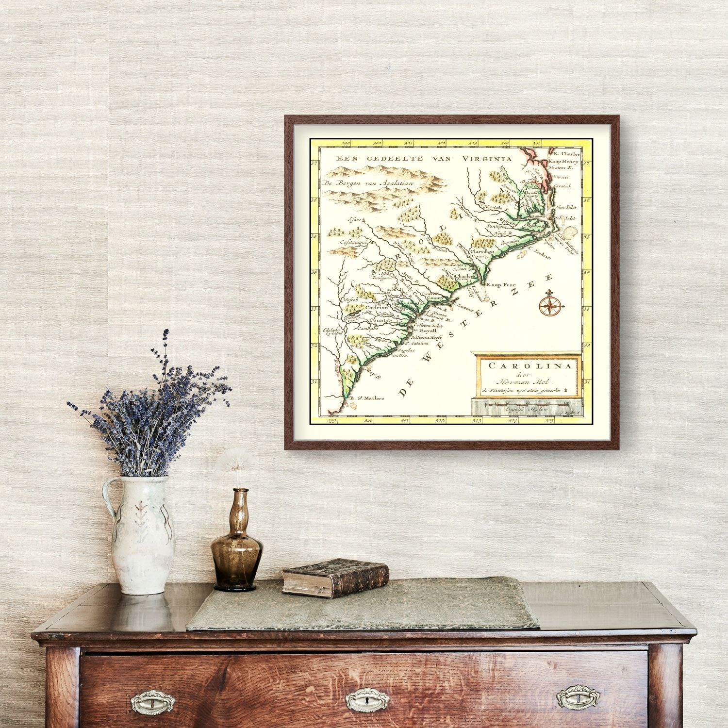Vintage Map of South Carolina 1721