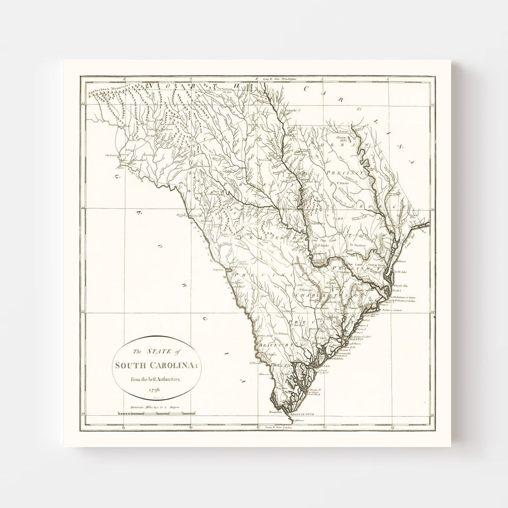 Vintage Map of South Carolina 1796
