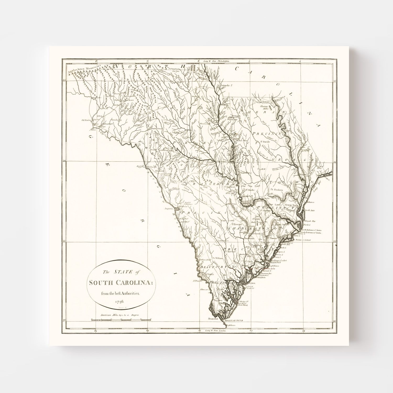 Vintage Map of South Carolina 1796