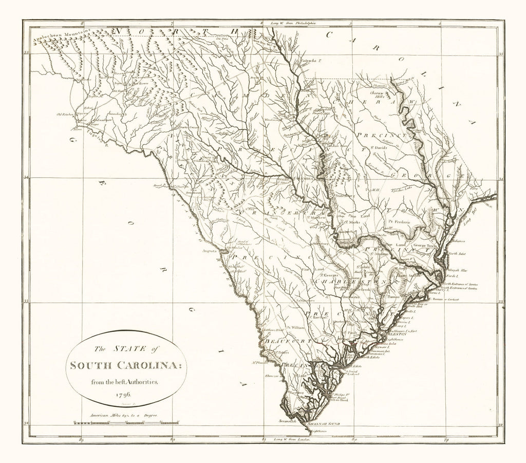 Vintage Map of South Carolina 1796