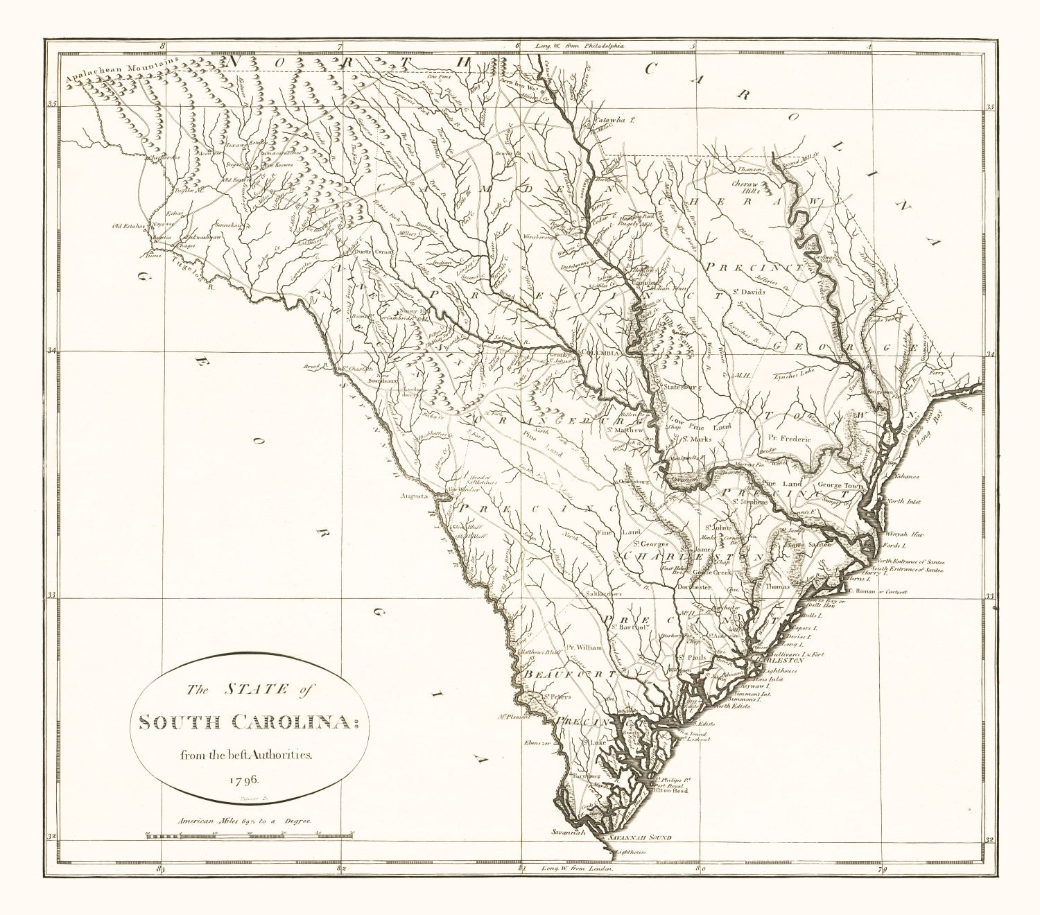 Vintage Map of South Carolina 1796