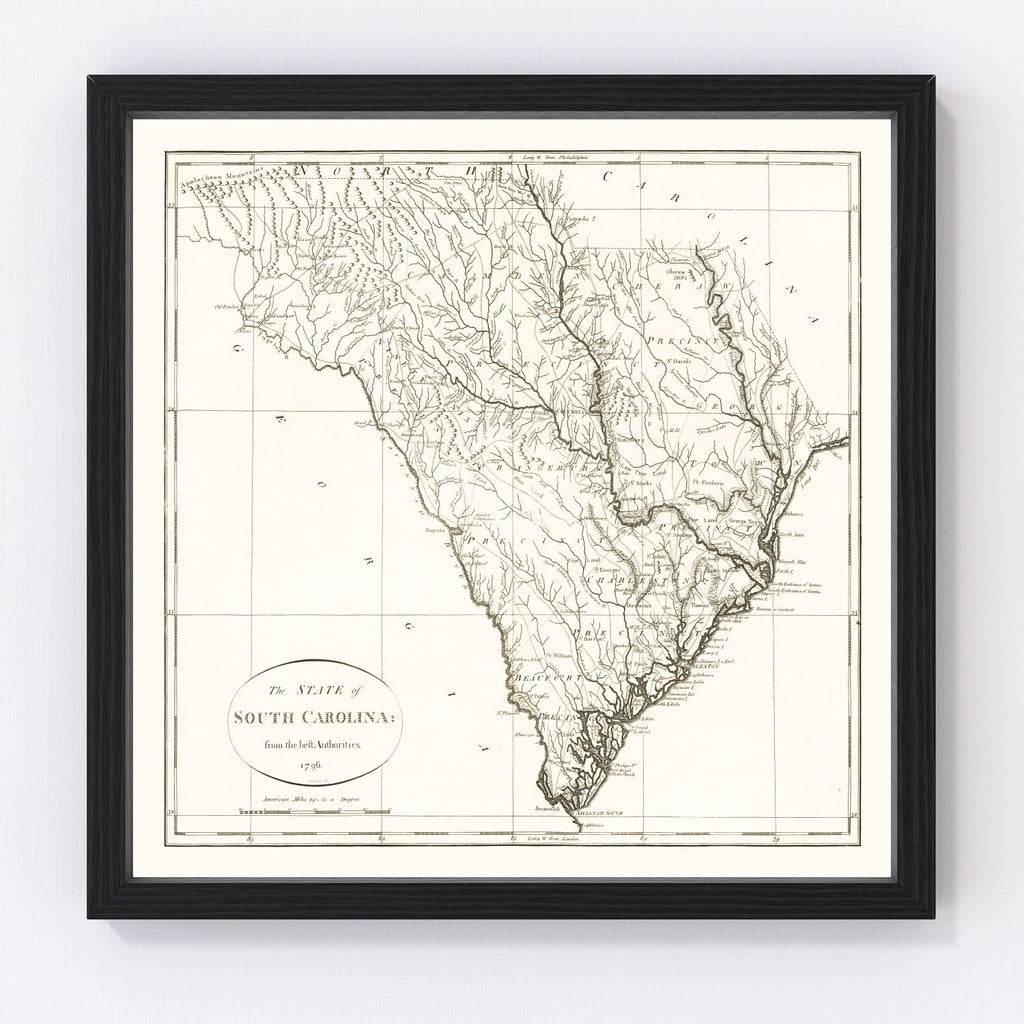 Vintage Map of South Carolina 1796