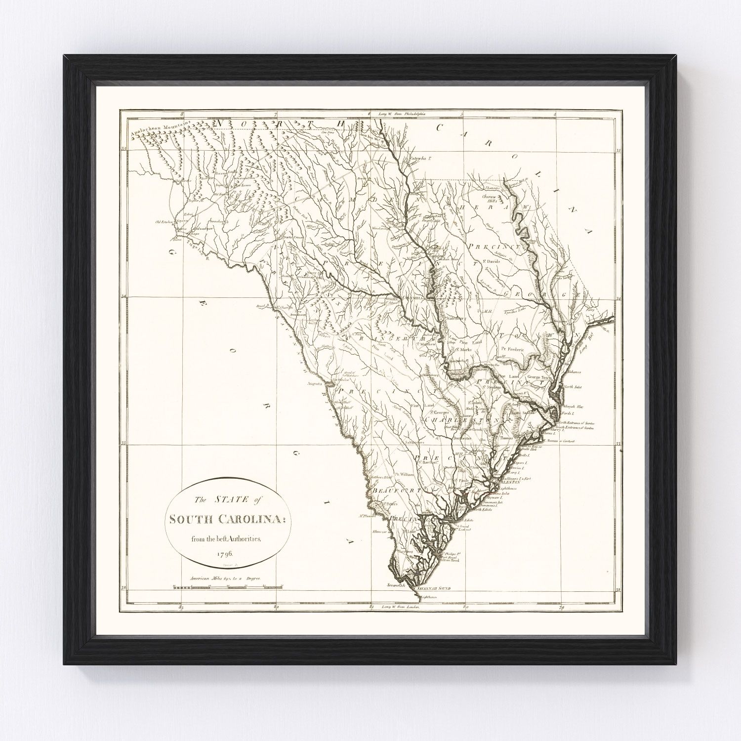Vintage Map of South Carolina 1796