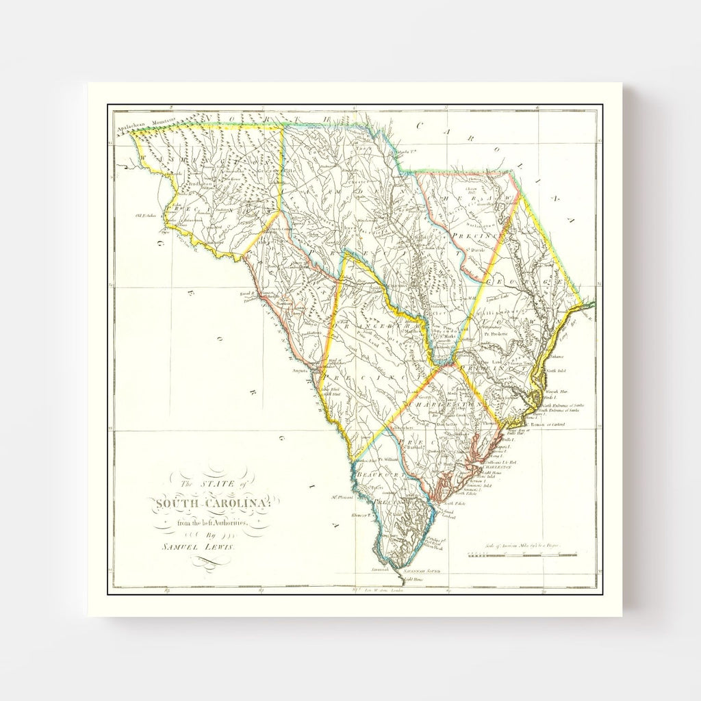 Vintage Map of South Carolina 1814