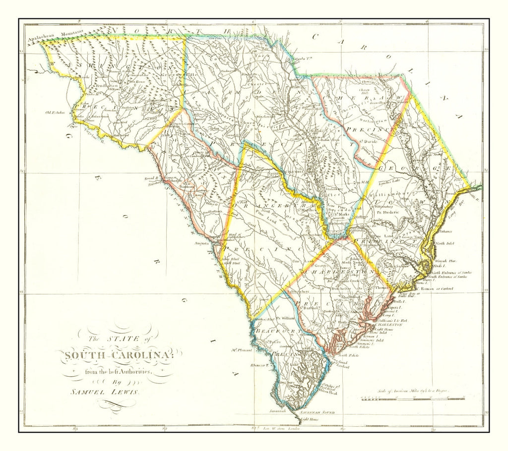 Vintage Map of South Carolina 1814
