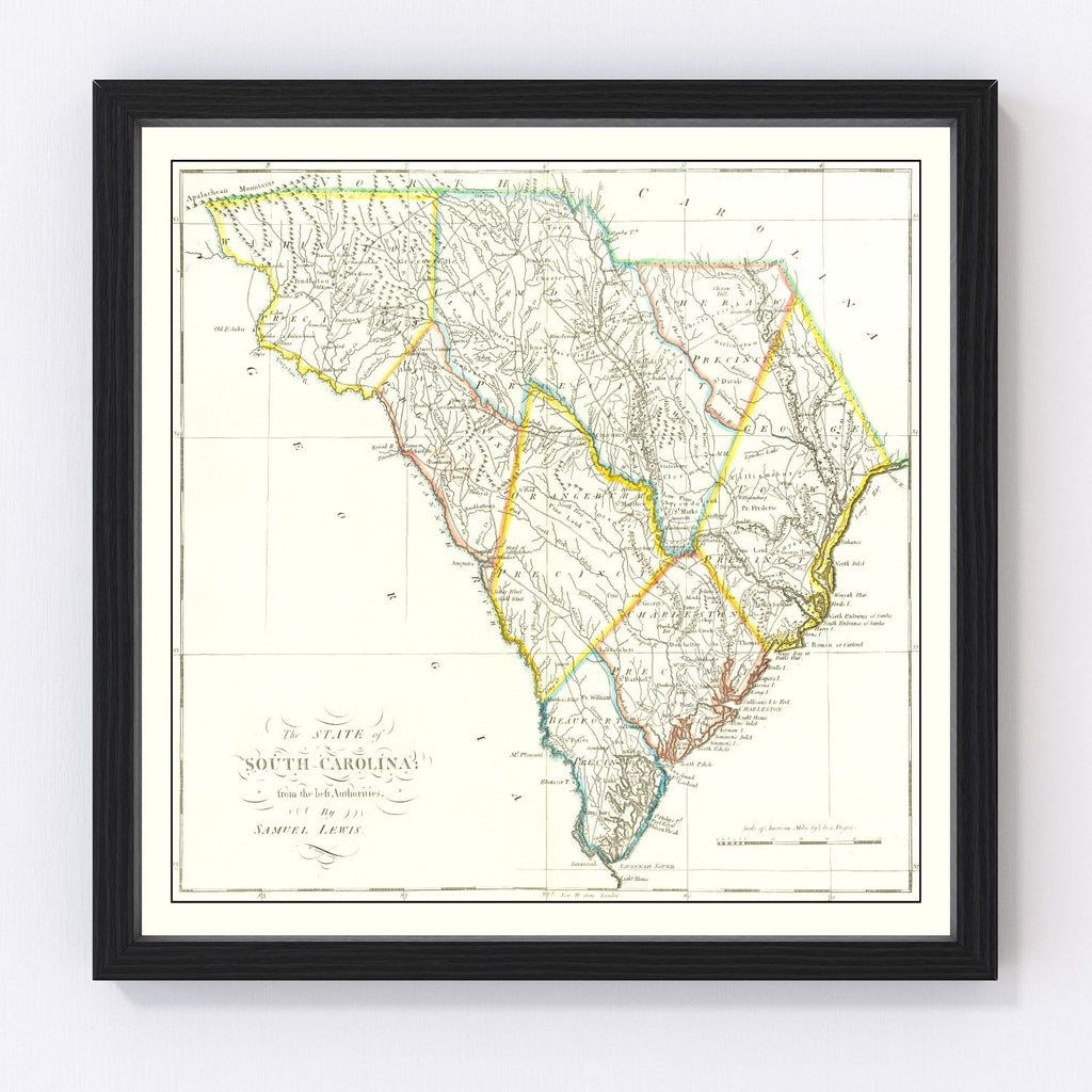Vintage Map of South Carolina 1814