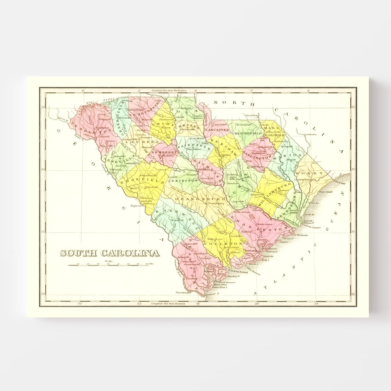 Vintage Map of South Carolina 1824