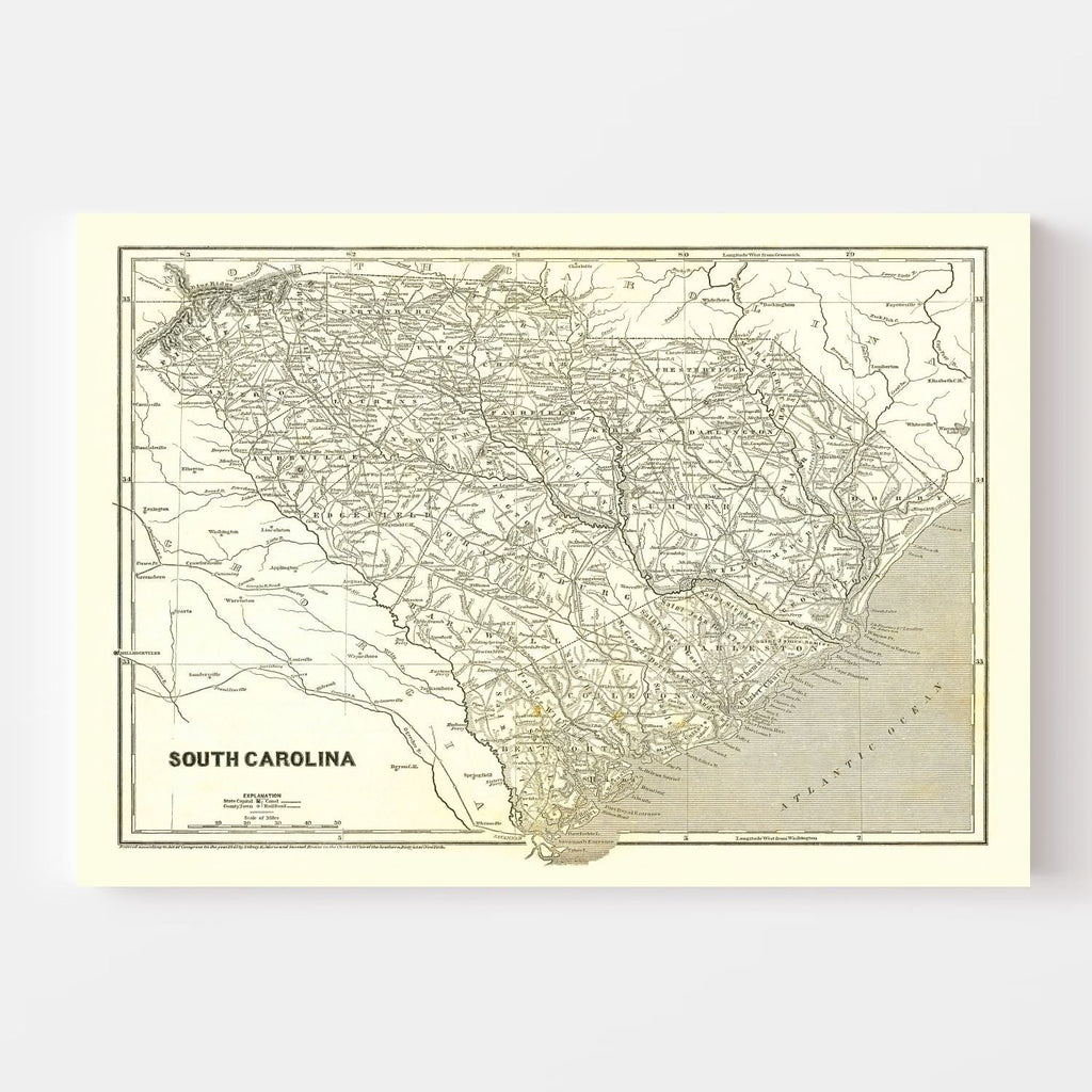Vintage Map of South Carolina 1843