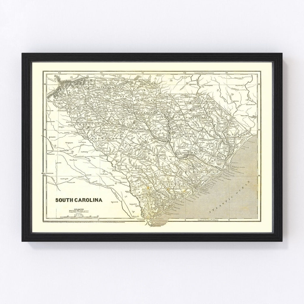 Vintage Map of South Carolina 1843