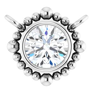 14K White Gold 4 mm Natural White Sapphire Beaded Necklace Center