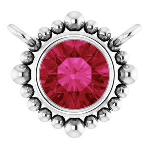 14K White Gold 4 mm Natural Ruby Beaded Necklace Center