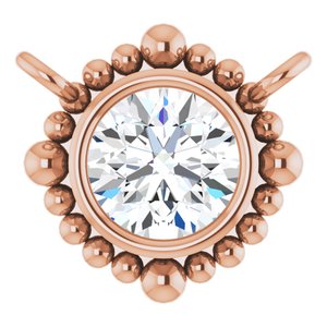 14K Rose Gold 4 mm Natural White Sapphire Beaded Necklace Center