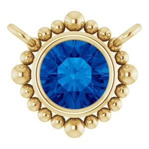 14K Yellow Gold 4 mm Natural Blue Sapphire Beaded Necklace Center